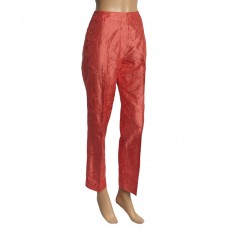 Coral Floral Embroidered Silk Pants 