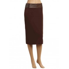 Mink Faux Leather Trim Pencil Skirt