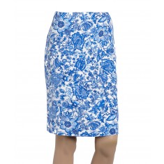 Royal & White Floral Linen-Blend Skirt