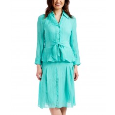 Aqua Tie-Waist Button-Up Blazer