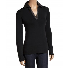Black Eyelet Notch Neck Sweater