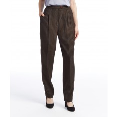 Brown Pinstripe Straight-Leg Pants
