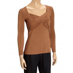 Brown Vicuna Crisscross Three-Quarter Sleeve Top