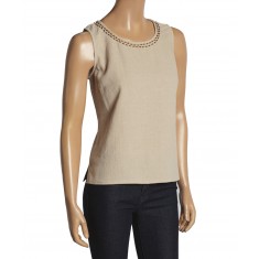 Camel Beaded Linen-Blend Tank