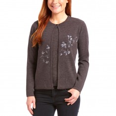 Charcoal Floral Single-Button Wool-Blend Cardigan & Tank Set