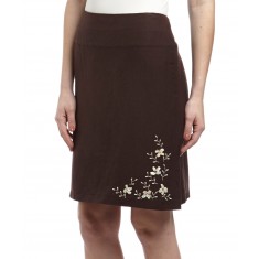 Chocolate Beaded Linen-Blend Skirt