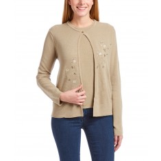 Khaki Floral Single-Button Wool-Blend Cardigan & Tank Set