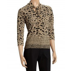 Medium Taupe & Black Spots V-Neck Top