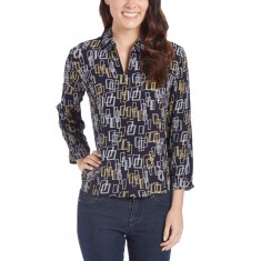 Navy Geometric Zip-Front Top