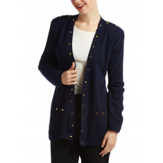 Navy Studded Wool-Blend Cardigan