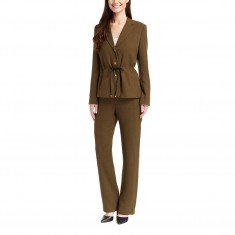 Olive Bouclé Drawstring-Waist Blazer & Pants
