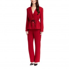 Red Bouclé Drawstring-Waist Blazer & Pants