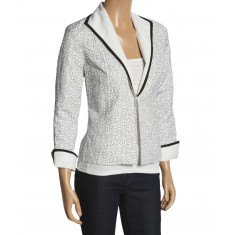 White-Black Embroidered Maze Linen-Blend Blazer