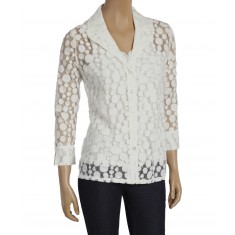 White Circle Button-Up Jacket & Tank Set