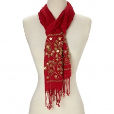 Red Abstract Beaded Scarf