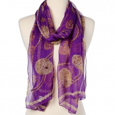Purple Embellished Skull Silk Scarf