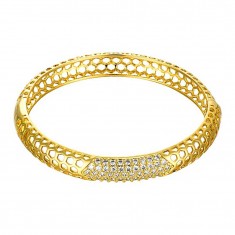 Cubic Zirconia & Gold Hollow Ingrained Bangle