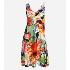 Orange Floral Print Sleeveless Dress 
