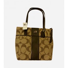Coach Brown Kakhi Signature Stripe Tote