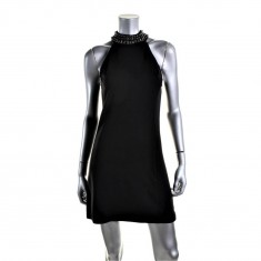 Black Embellished Neck Halter Dress 