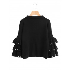 Black Pearl Beading Layered Bell Sleeve Jumper