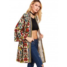 Multicolor Open Front Tribal Print Jacket
