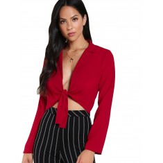 Red Knot Front Plunging Crop Blouse