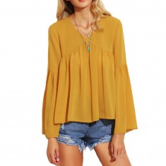 Yellow Pleated Swing Smock Blouse
