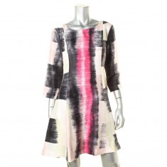 Pink Silk Printed Open Back Casual Dress