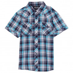Navy & Aqua Plaid Button-Up Shirt
