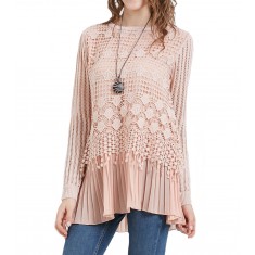 Pink Crochet-Overlay Accordion-Hem Tunic