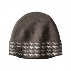 Taupe Wool-Blend Cuffed Houndstooth Hat 