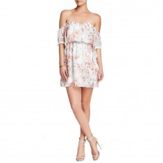 White Floral Print Off Shoulder Dress