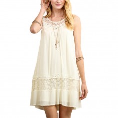 Cream Floral Crochet Keyhole Shift Dress