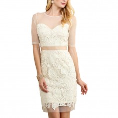 Ivory Floral-Lace Sheer-Yoke Sweetheart Dress
