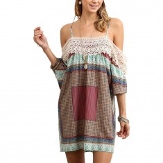 Mint & Brown Geometric Off-Shoulder Dress