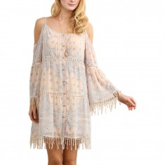 Peach Paisley Off-Shoulder Dress