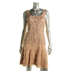 Beige Laser Strips Dress