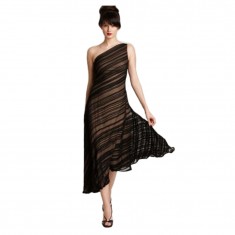 Pintucked One Shoulder Semi Formal Dress