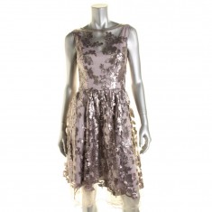 Purple Sequined A-Line Cocktail Dress 