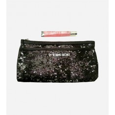 BLACK SEQUIN ZIP CLUTCH