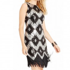 Black & White Sequin Fringe Sheath Dress