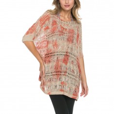 Coral Tie-Dye Crocheted Tunic