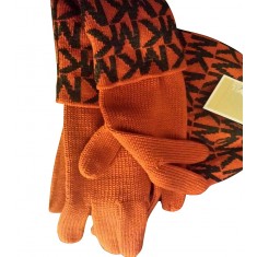 Women Men's Orange & White Hat & Gloves Set