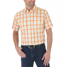 Orange Plaid Short-Sleeve Button-Up