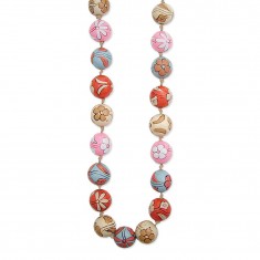 Pink & Blue Floral Wooden Bead Necklace