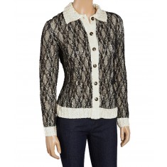 Ivory & Black Lace Pucker Button-Up
