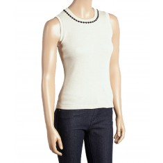 Beige Waffle Knit Rosette -Trim Tank