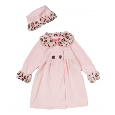 Pink Faux-Fur Fleece Swing Coat & Hat
