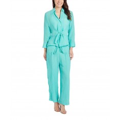 Turquoise Sheer Tie Detail Button-Up
